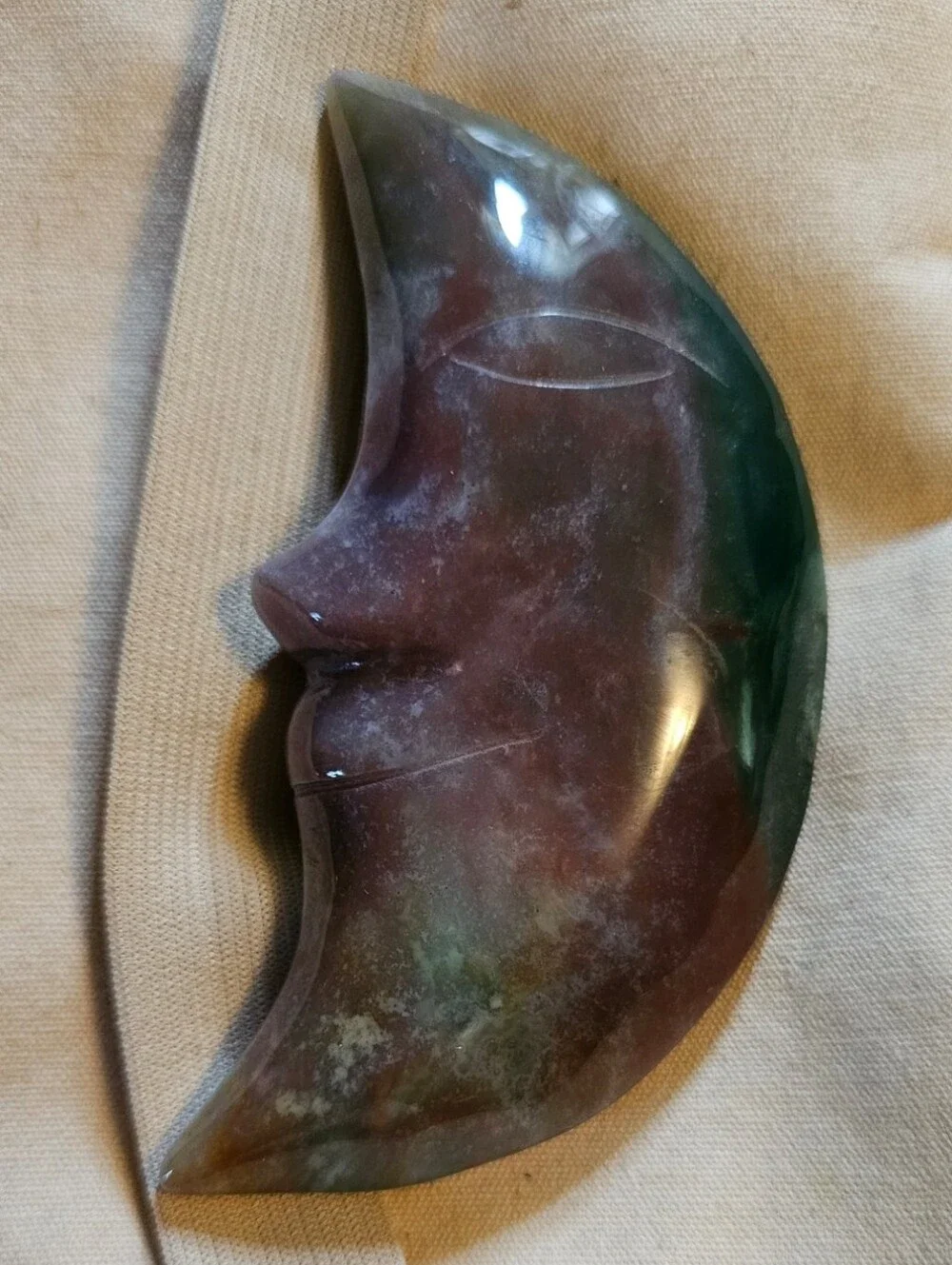 Beautiful Rainbow / Polychrome Jasper Moon Crystal Carving Brand New Decor Home